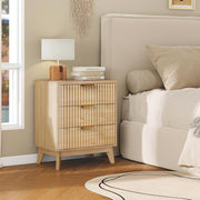 Wood Bedside Table with 3 Drawers Natural Nightstand for Bedroom & Living Room