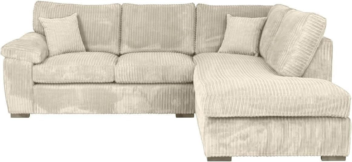 Cream Jumbo Cord L-Shape 4-Seater Corner Sofa – Space Saving & Luxurious Comfort