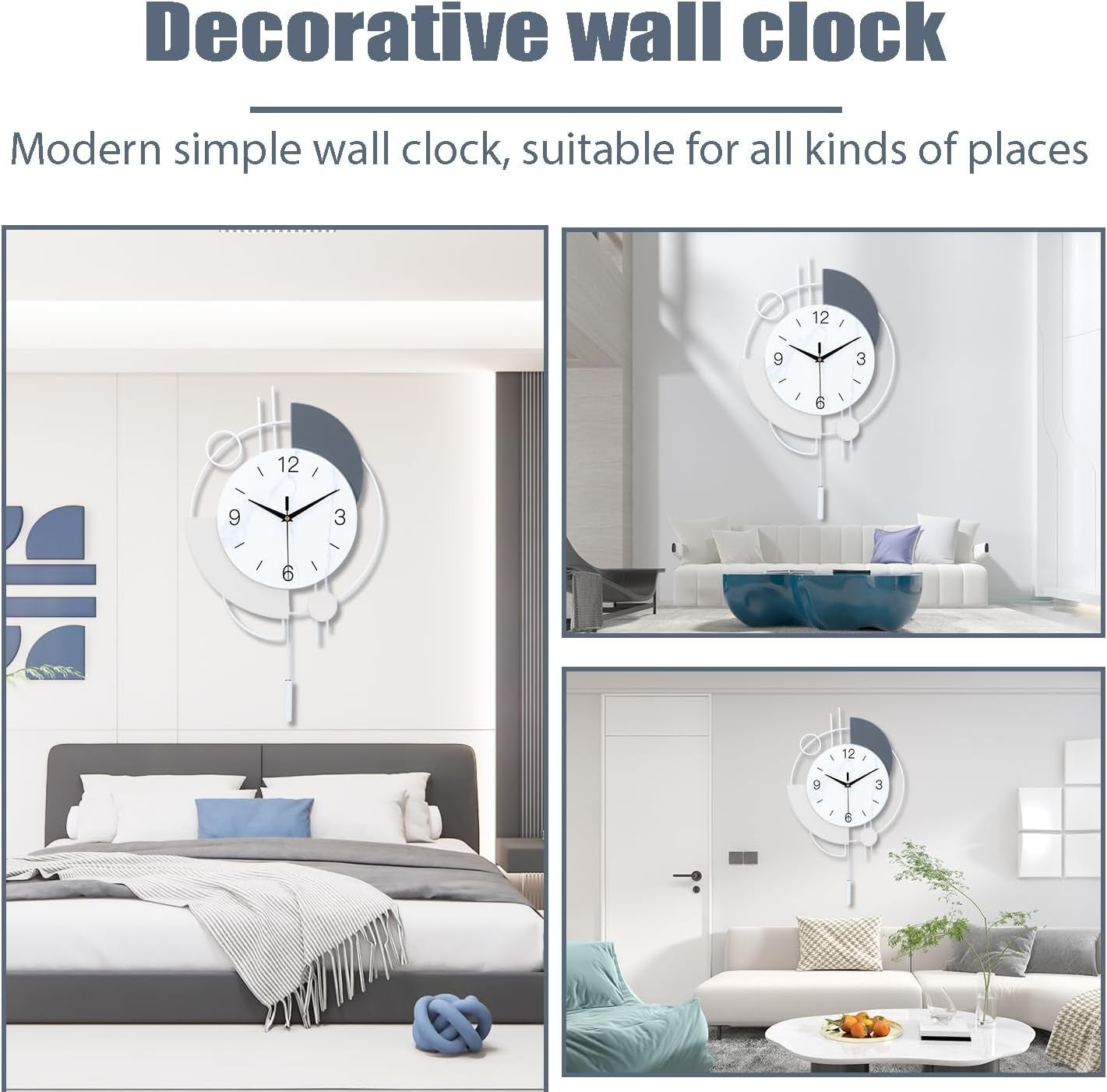 Large Modern Wall Clock Silent Luxury Decorative Non-Ticking Clock 33×55cm