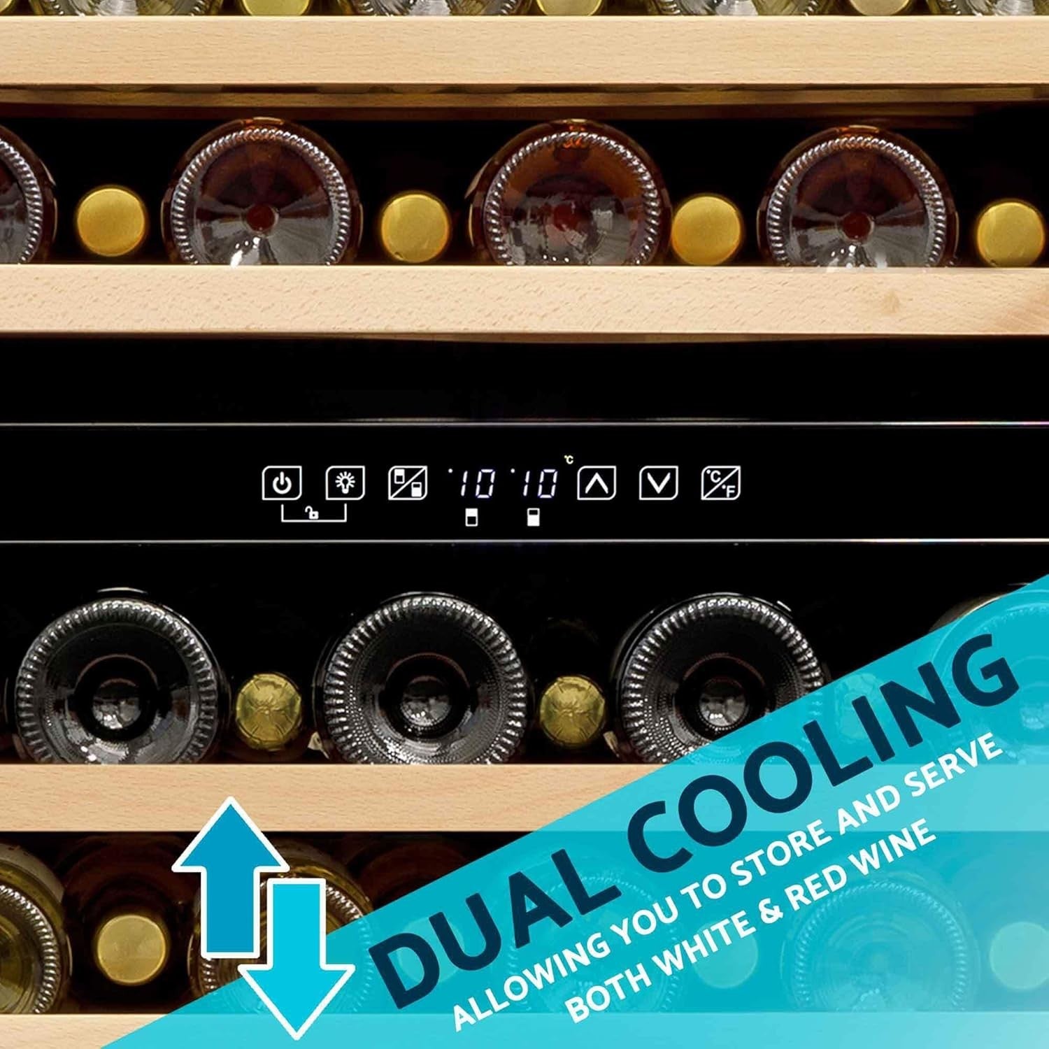 46 Bottle Dual Zone Wine Cooler Under Counter Fridge Touch Screen LED Black