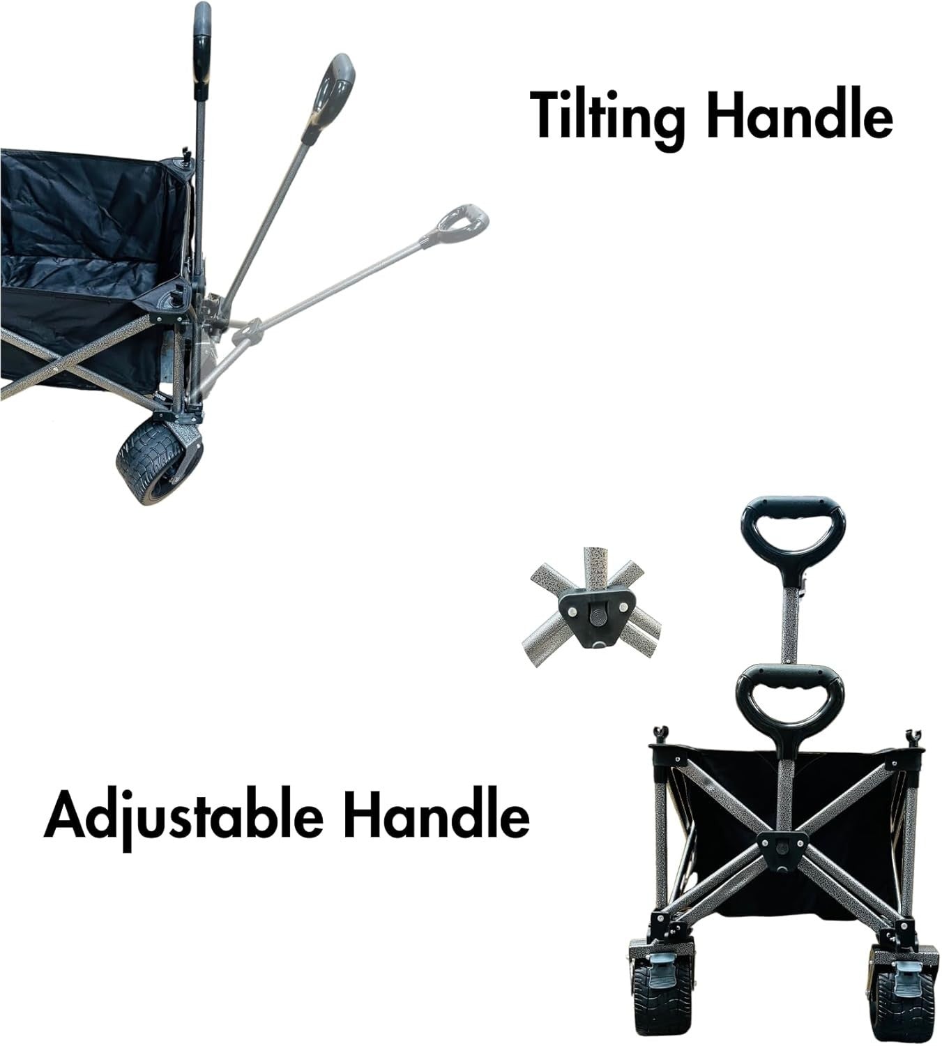 Heavy Duty Folding Festival Trolley 160L Wagon Cart 120kg Load Wide Wheels Black