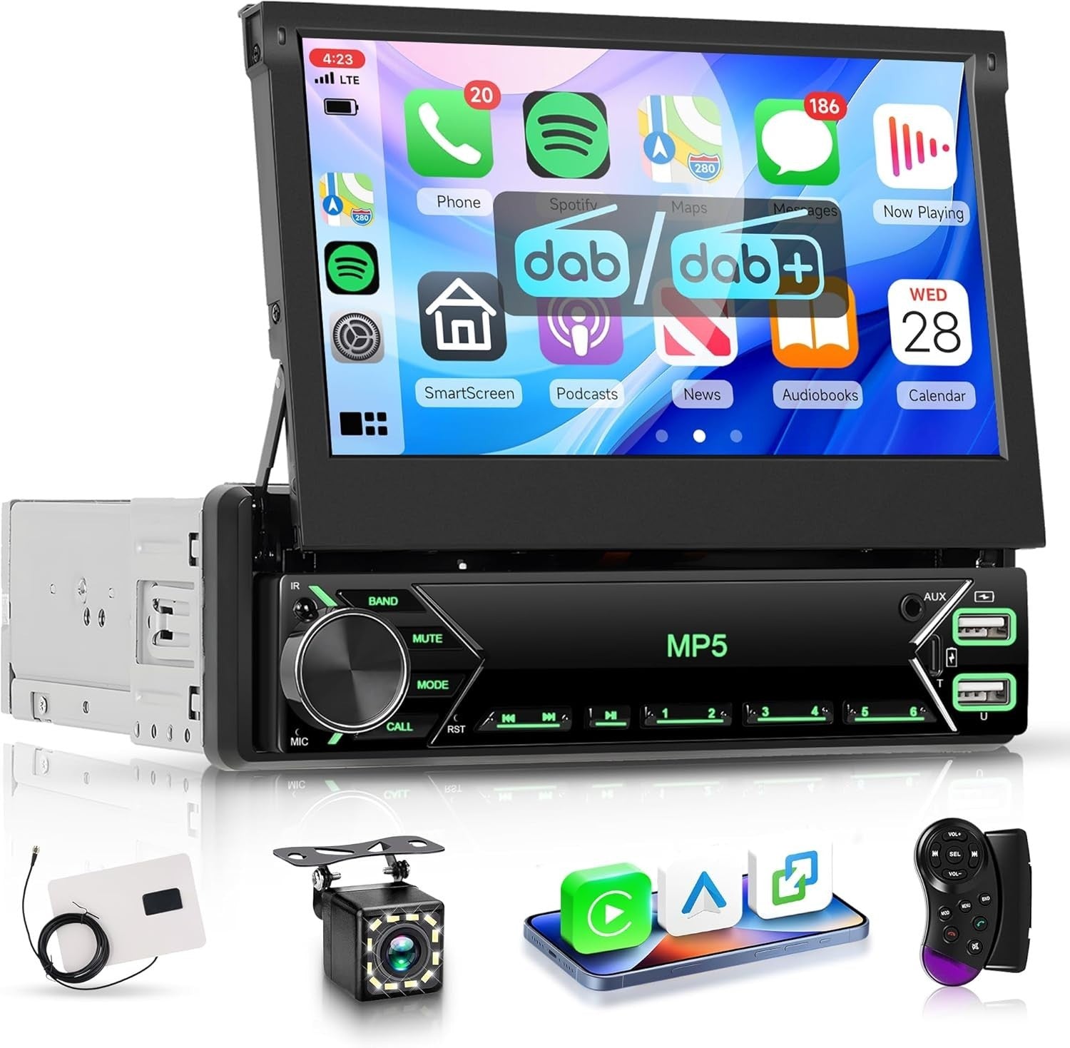 7" Flip-Out Car Stereo Wireless CarPlay Android Auto DAB+ FM Bluetooth