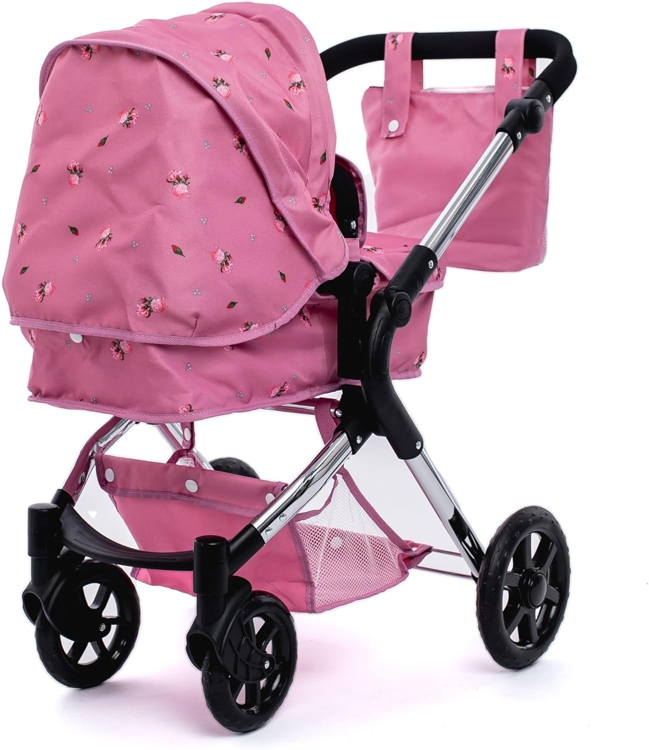 2in1 Dolls Pram Pink Carrycot & Pushchair Foldable Adjustable Handle