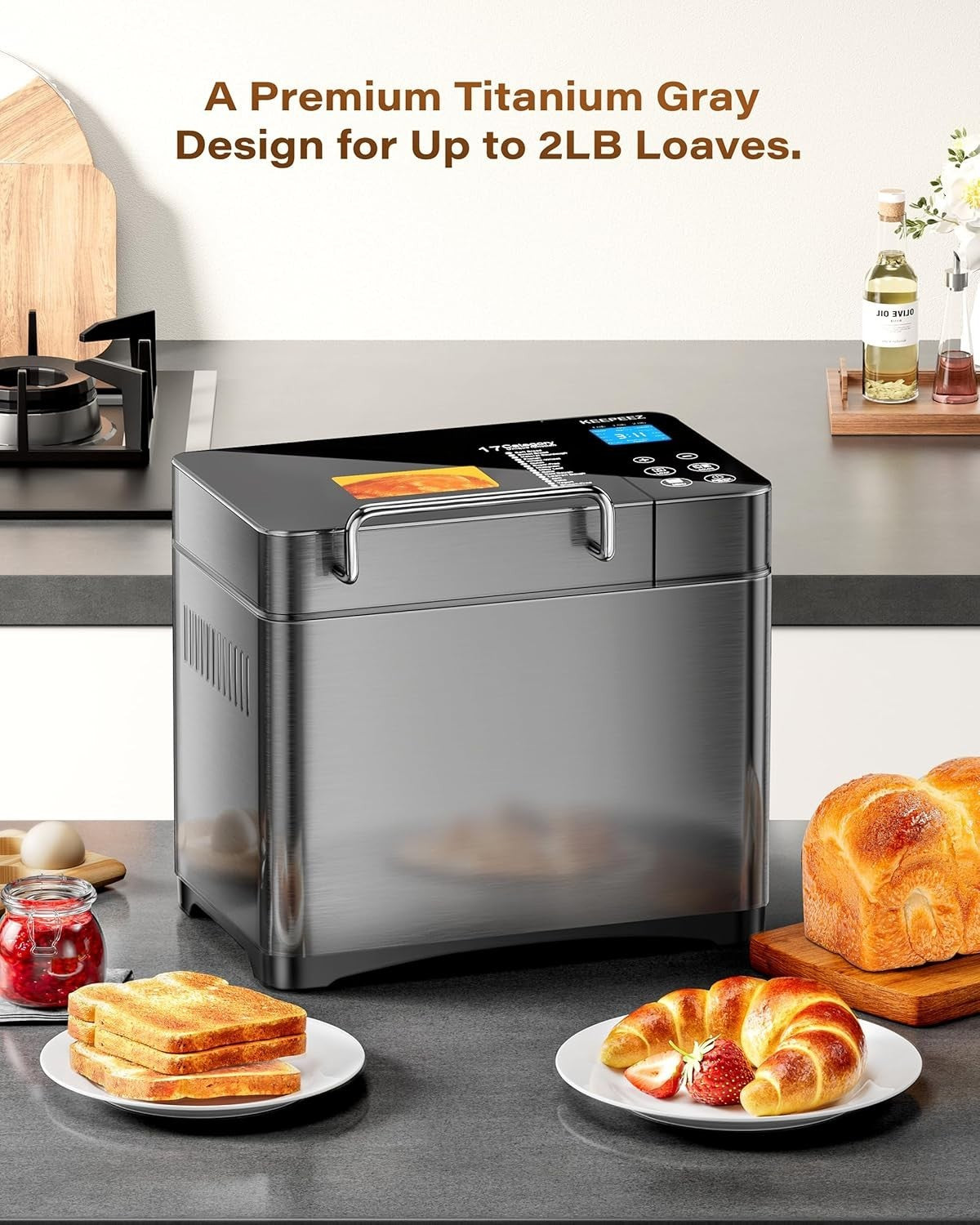 710W Convection Bread Maker 17-in-1 Ceramic Pan Auto Nut Dispenser Black