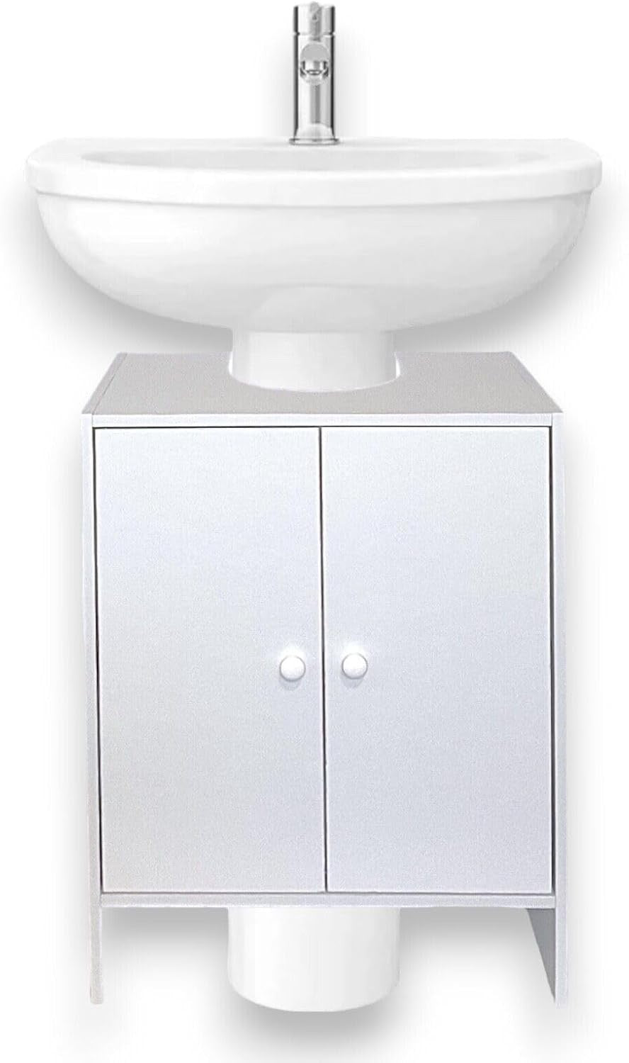 White Under Sink Bathroom Cabinet with Double Doors – Compact Storage Unit