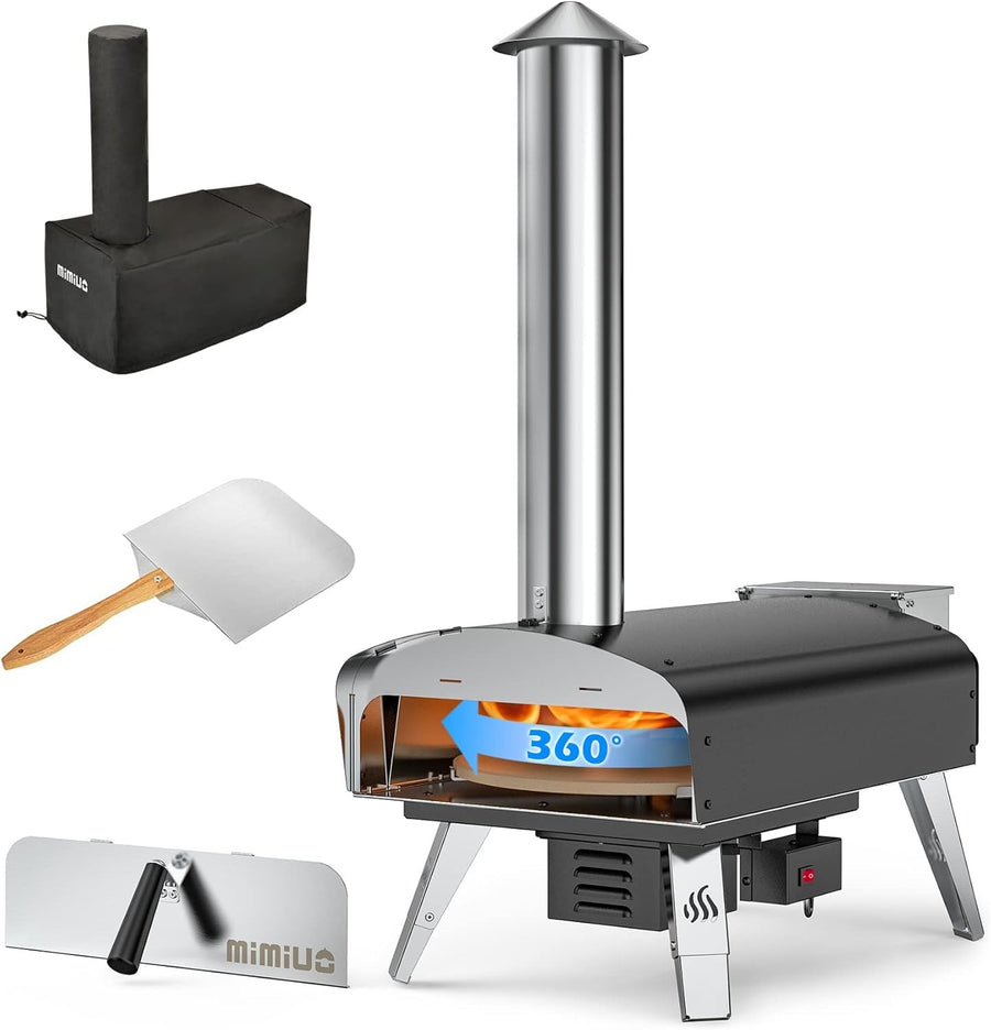 Outdoor Wood Pellet Pizza Oven 500°C Rotating Stone | Portable BBQ Grill Garden