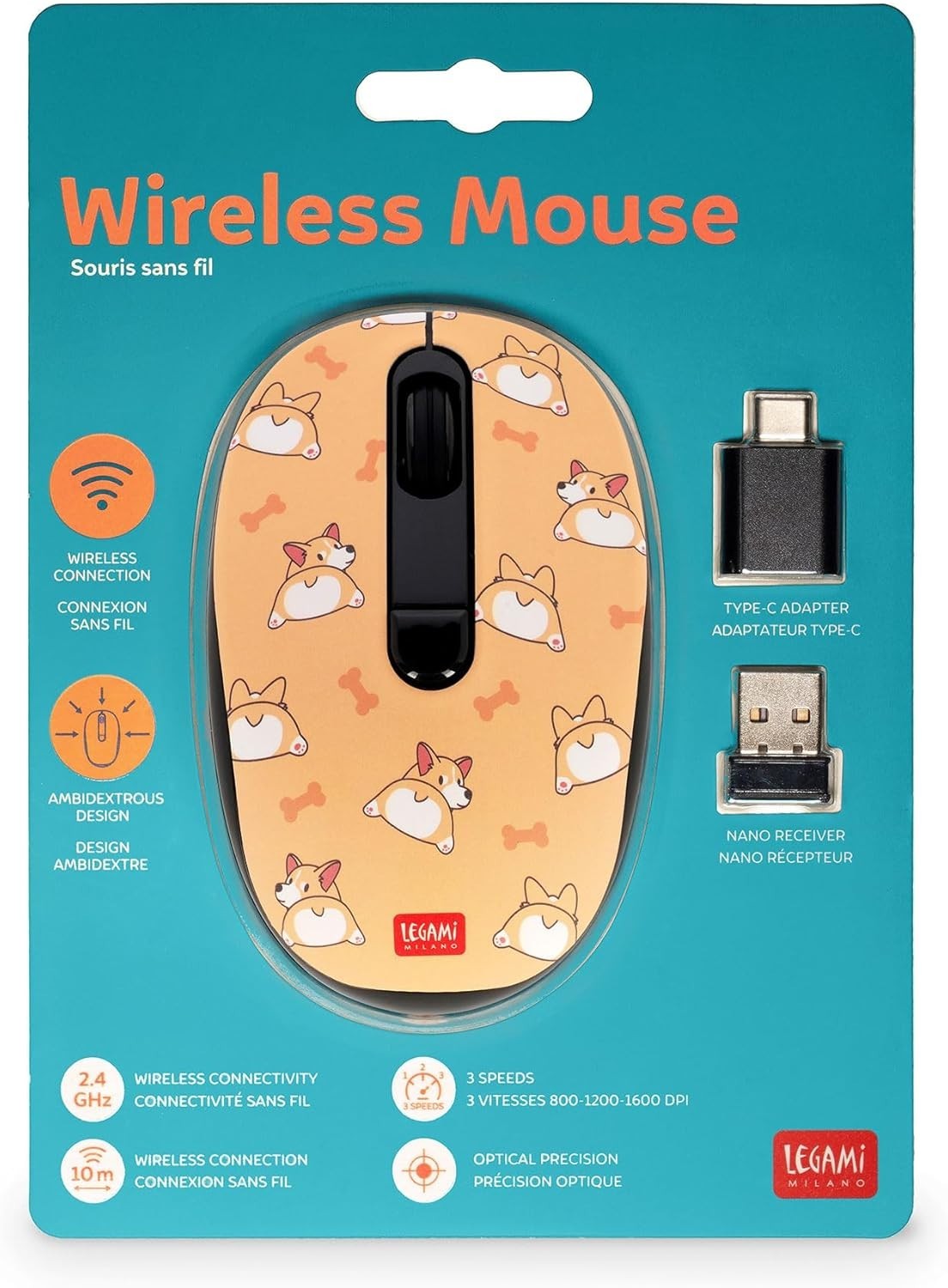 Cute Corgi Wireless Mouse Compact USB 1600 DPI Laptop PC