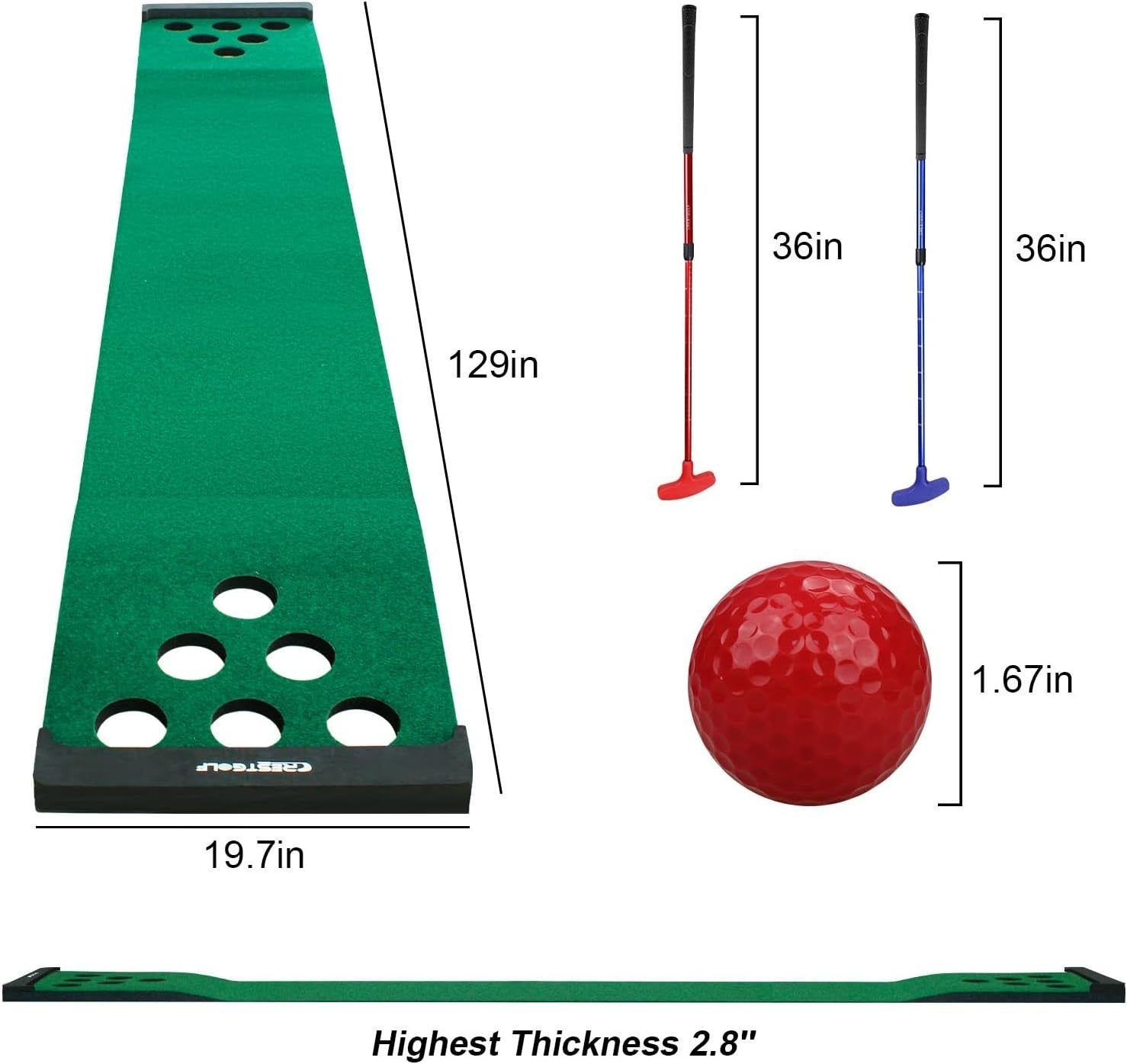 Golf Putting Mat Indoor Practice Green w/ 2 Putters & 6 Balls