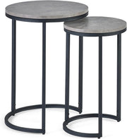 Round Nesting Side Tables Industrial Modern Concrete Black Metal Legs 2-Pack