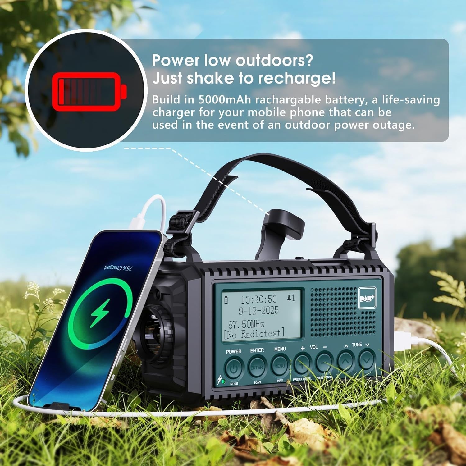 Wind Up Solar Radio DAB/FM 5000mAh Power Bank Flashlight SOS