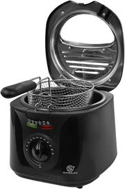 Electric Deep Fat Fryer 2L Mini 1300W Adjustable Temp Viewing Window Black