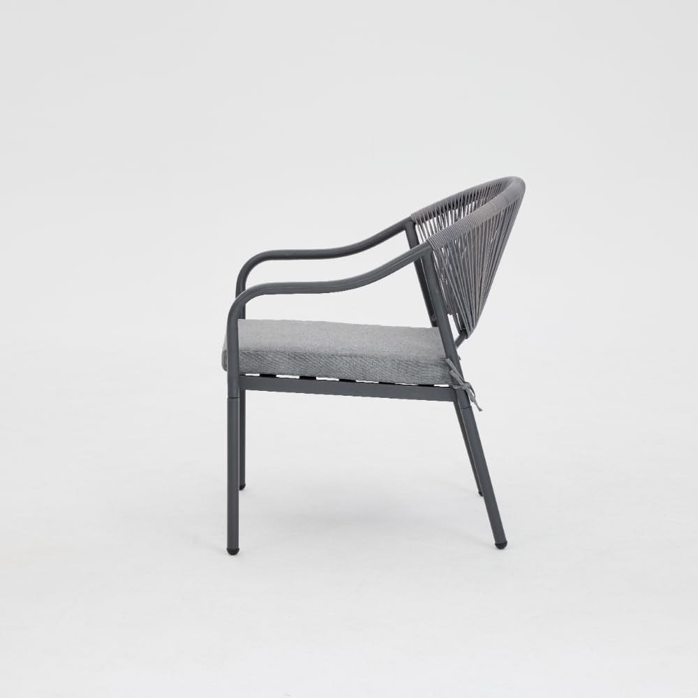 4 Seater Garden Rope Lounge Set Grey Wicker Chairs Sofa & Glass Table