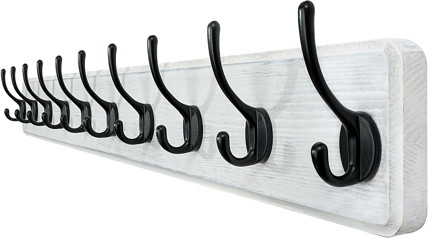 Wall Mounted Coat Rack 10 Hooks | 98cm Wooden Hanging Hook Rail Black/White