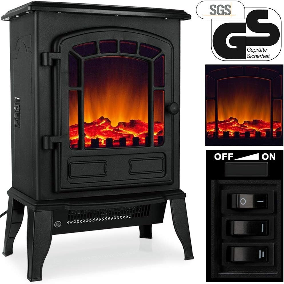2000W Electric Stove Heater LED Flame Log Effect Compact Freestanding Fire