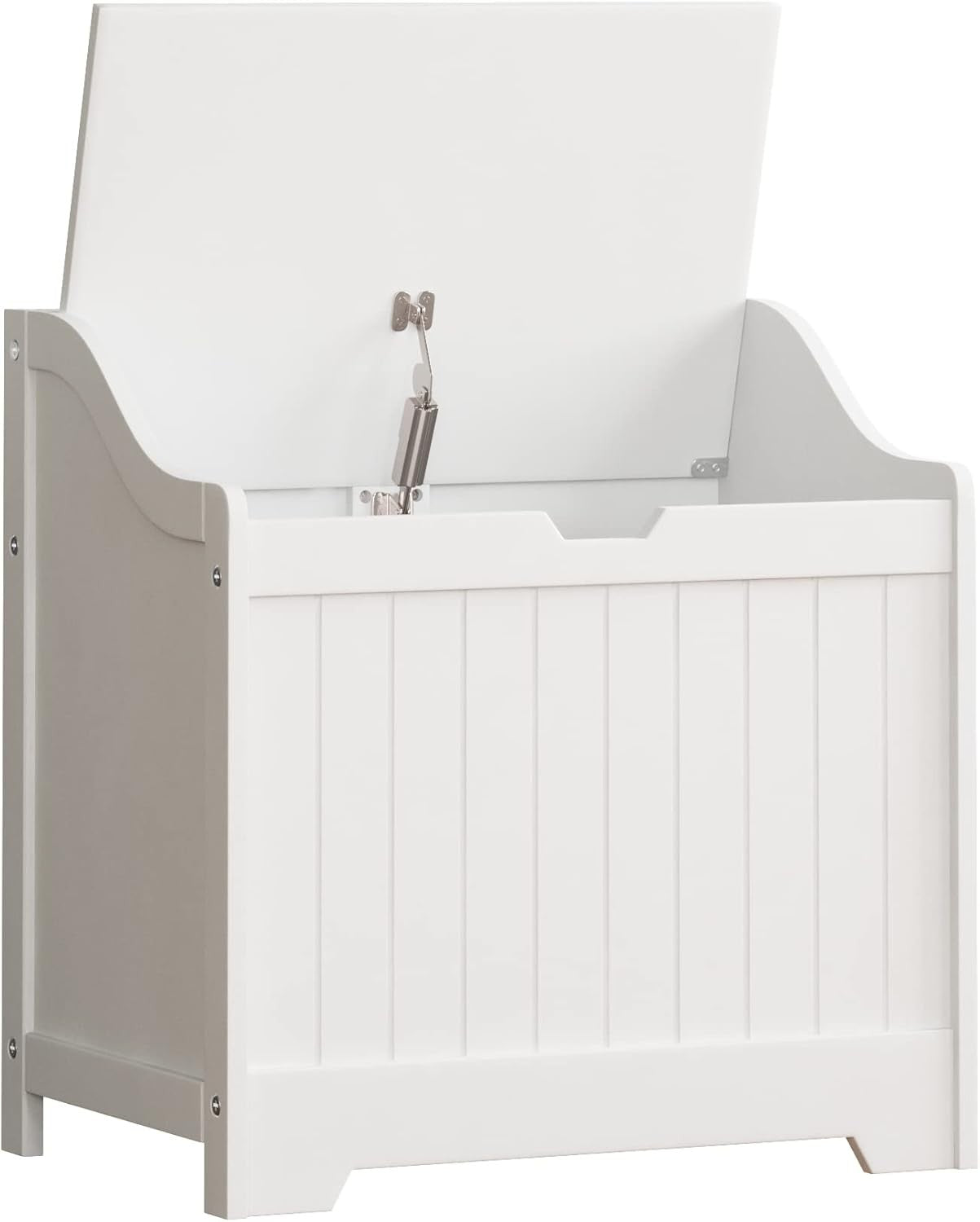 Bathroom Laundry Cabinet Storage Chest with Wooden Basket White