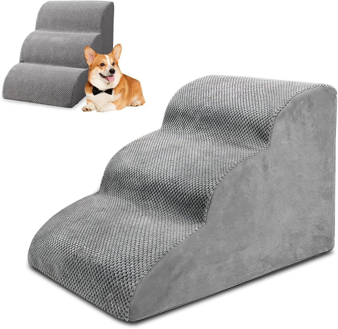 3 Step Dog Stairs for Bed Non Slip Pet Ramp 56x40x35cm