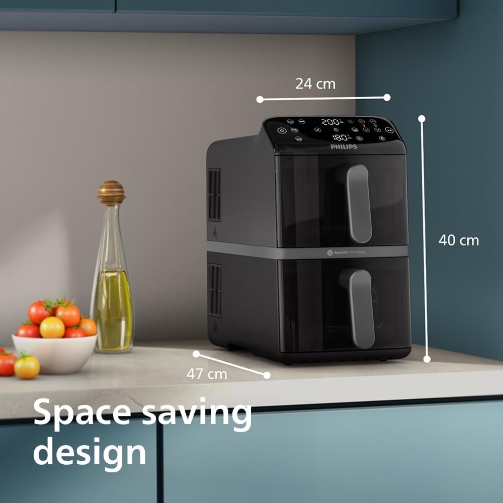 10L Dual Basket Air Fryer Stacked Sync Finish RapidAir Easy View Window