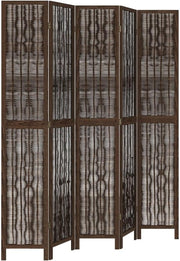 5 Panel Folding Room Divider Screen – Dark Brown Wood Privacy Partition 220cm