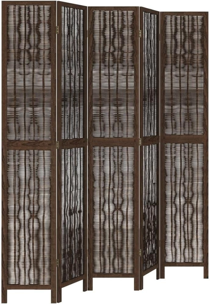 5 Panel Folding Room Divider Screen – Dark Brown Wood Privacy Partition 220cm