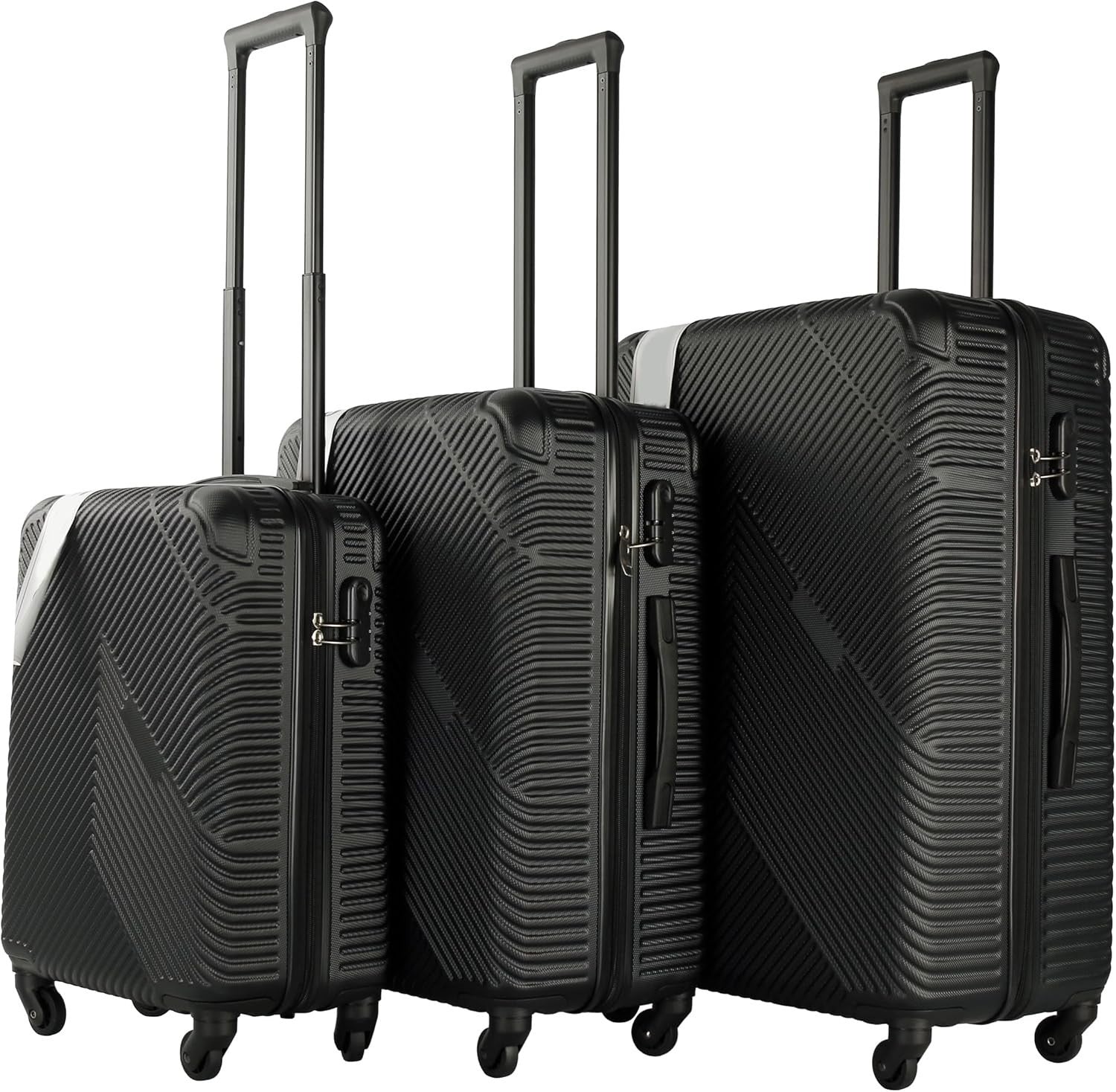 3PC Hard Shell Luggage Set 20 24 28 Inch Spinner Wheels Lock Black