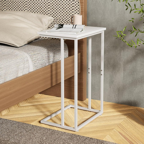 Slim Rustic White C Shaped End Table Sofa Couch Bed TV Tray Laptop Stand
