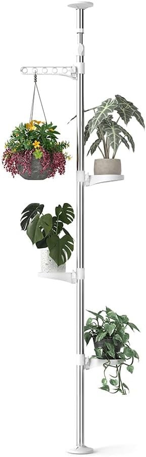 4 Tier Adjustable Tension Pole Plant Stand Indoor Corner Flower Shelf Rack