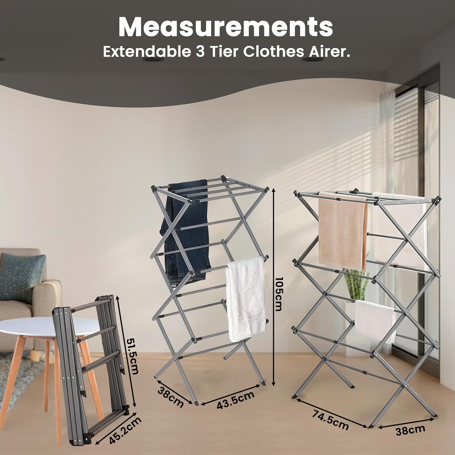 Expandable 3 Tier Clothes Airer Folding Indoor Outdoor Laundry Drying Rack