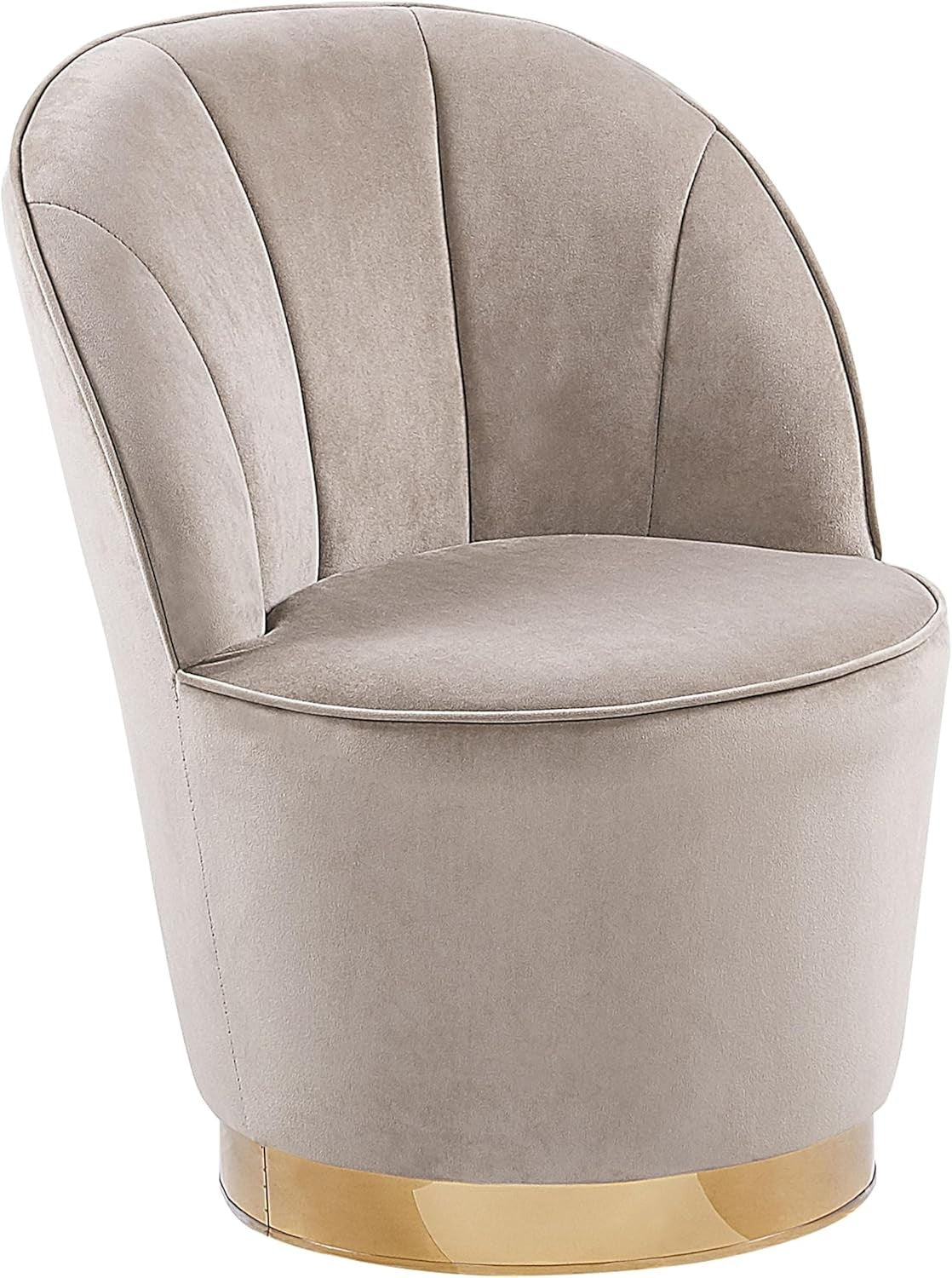 Beige Velvet Accent Tub Chair Gold Metal Base Glam Armchair
