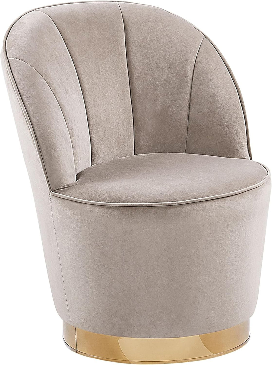 Beige Velvet Accent Tub Chair Gold Metal Base Glam Armchair