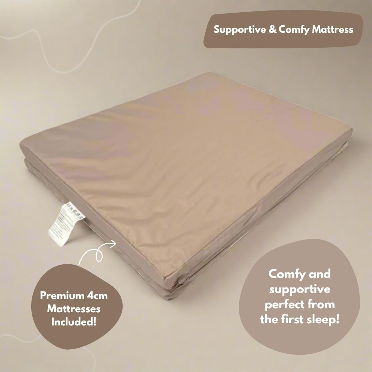 Travel Cot Playpen Lightweight Foldable Baby Bed with Mattress & Storage Beige