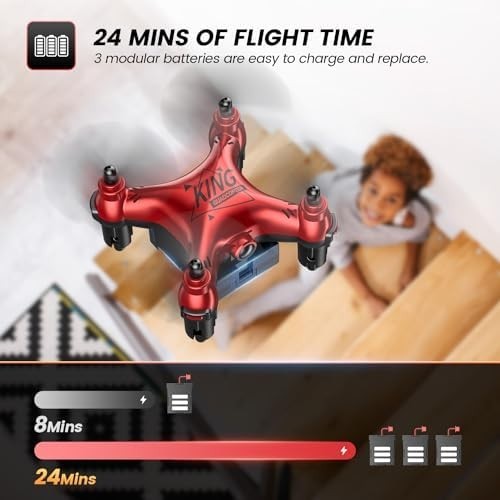 Mini Kids Drone with 3 Batteries, Auto Hover, 3D Flip & Headless Mode – Red