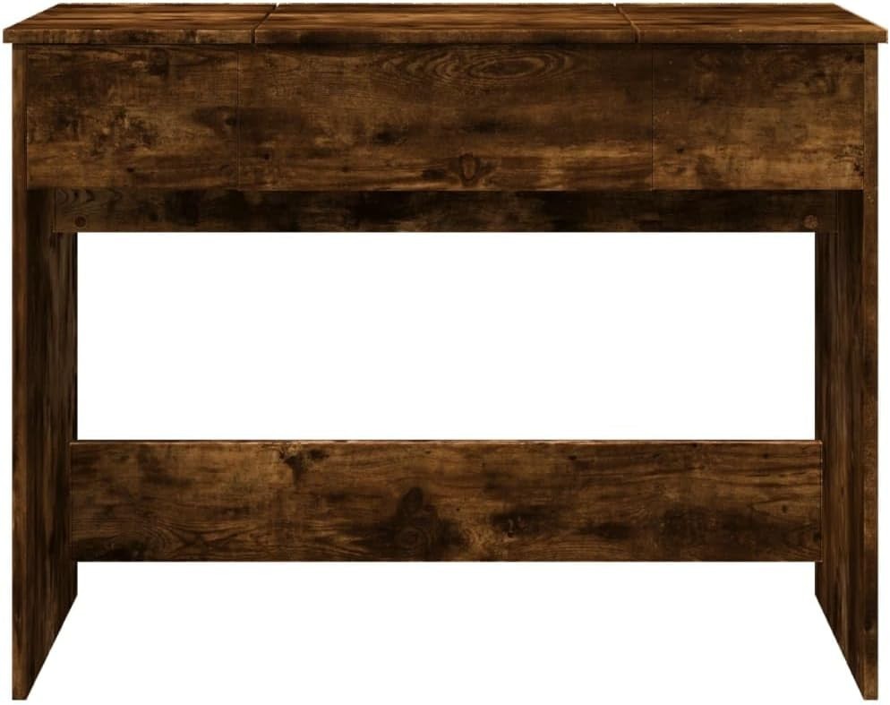 Modern Vanity Desk Smoked Oak Makeup Table Mirror Storage Wood Style