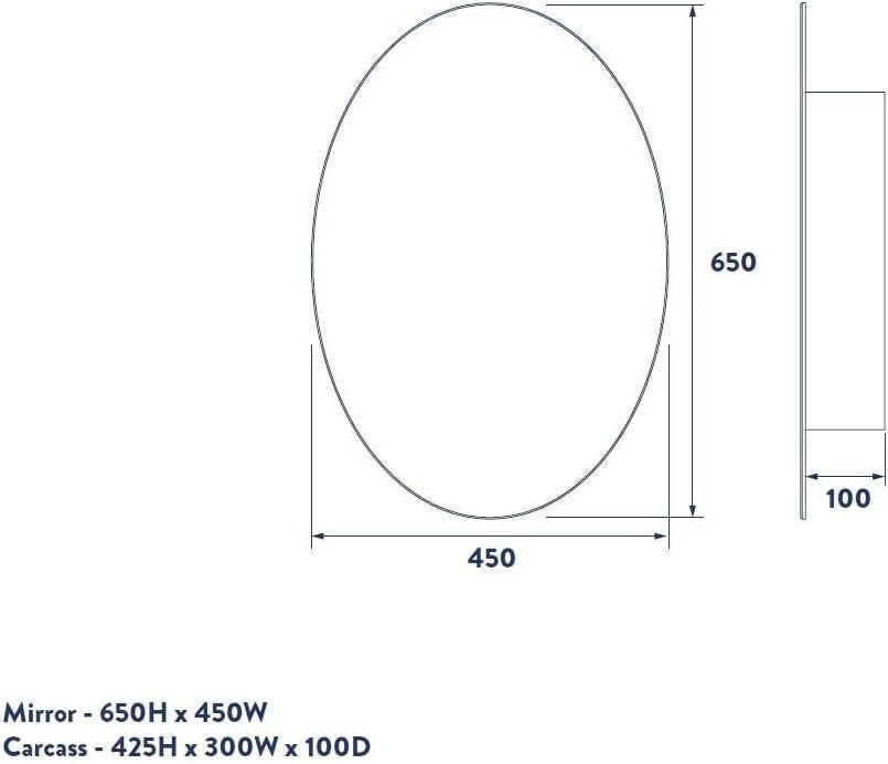 Oval Bathroom Mirror Cabinet Stainless Steel Storage Wall Mount 42.5x30x10cm