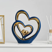 Blue Gold Double Heart Ornament • Luxury Ceramic Modern Home Decor Gift