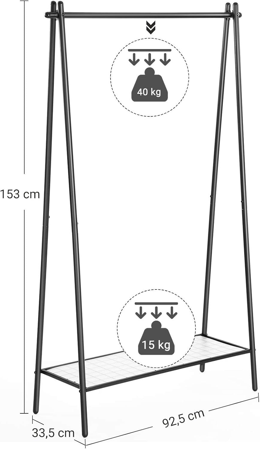 Heavy Duty Clothes Rail with Shelf – Matte Black 153cm