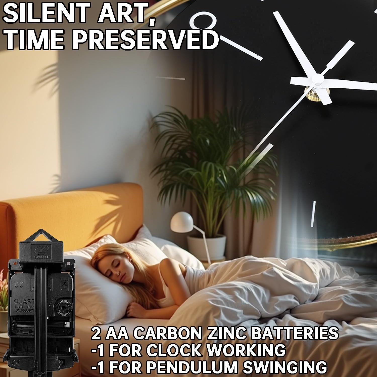 Black Modern Wall Clock 33x43cm Silent Quartz Pendulum Stylish Home Decor