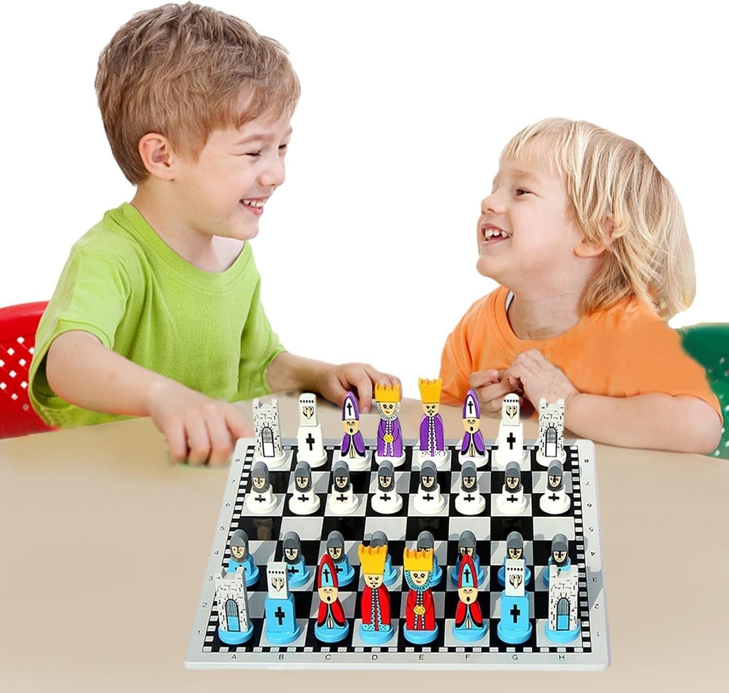 Wooden Cartoon Chess Set for Kids | Portable Board Game | Safe Durable Pieces