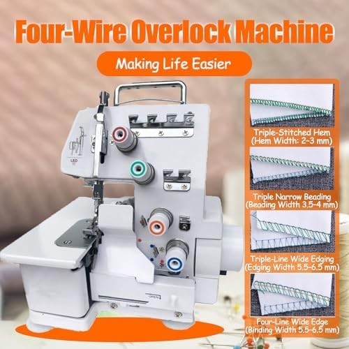 Overlocker Sewing Machine 3 4 Thread Metal Frame LED Portable