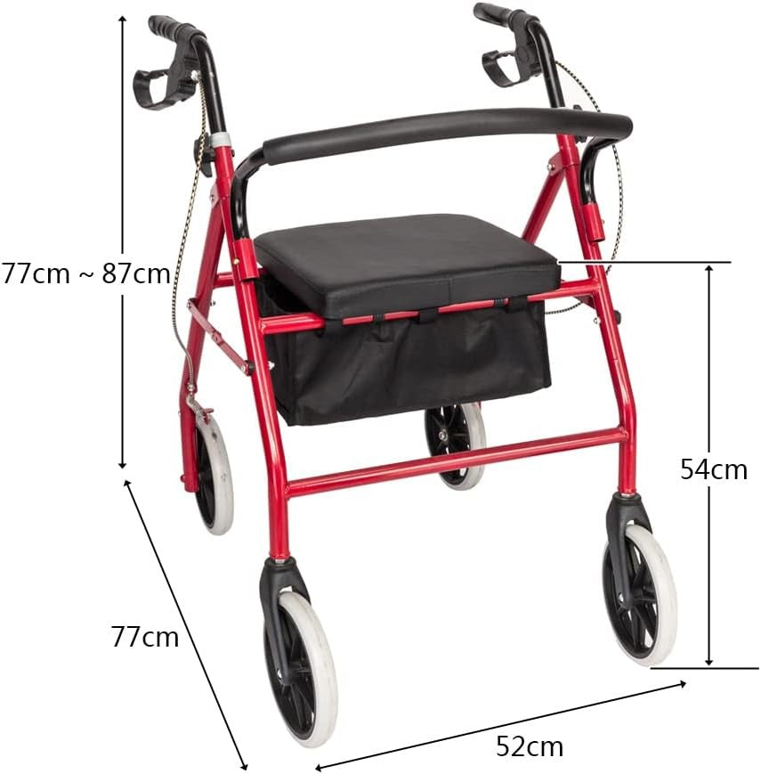 Foldable Rollator Walker with Seat 4 Wheel Lightweight Lockable Brakes