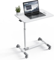 Marble White Overbed Table with Wheels Adjustable Hospital Bedside Laptop Desk