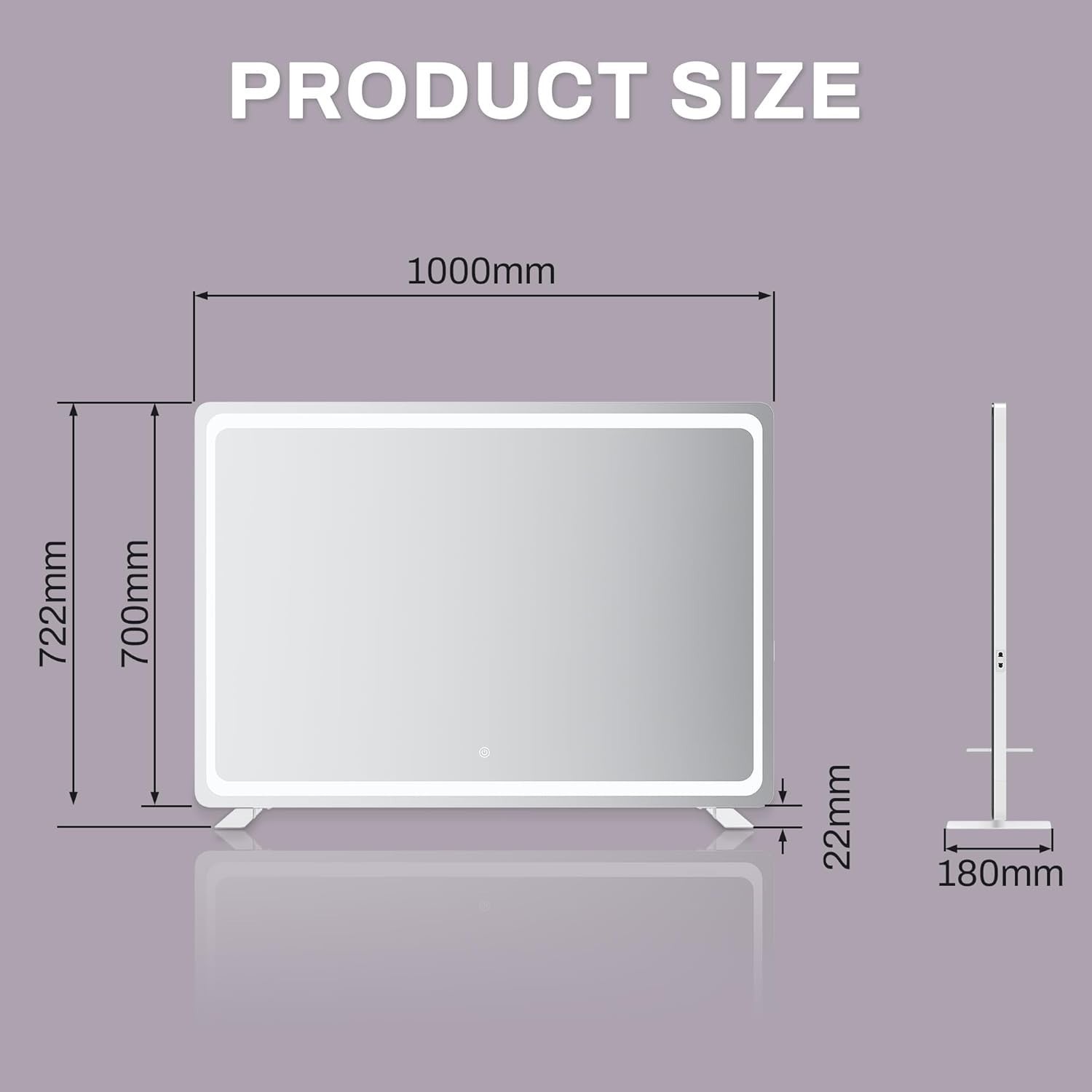 LED Makeup Mirror 100x70cm Touch Dimmable 3 Color Lights Table/Wall
