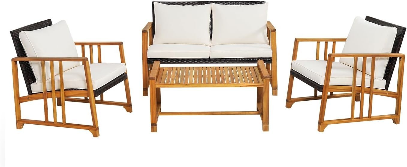 4 Piece Rattan Garden Sofa Set with Chairs Table Outdoor Patio Conversation
