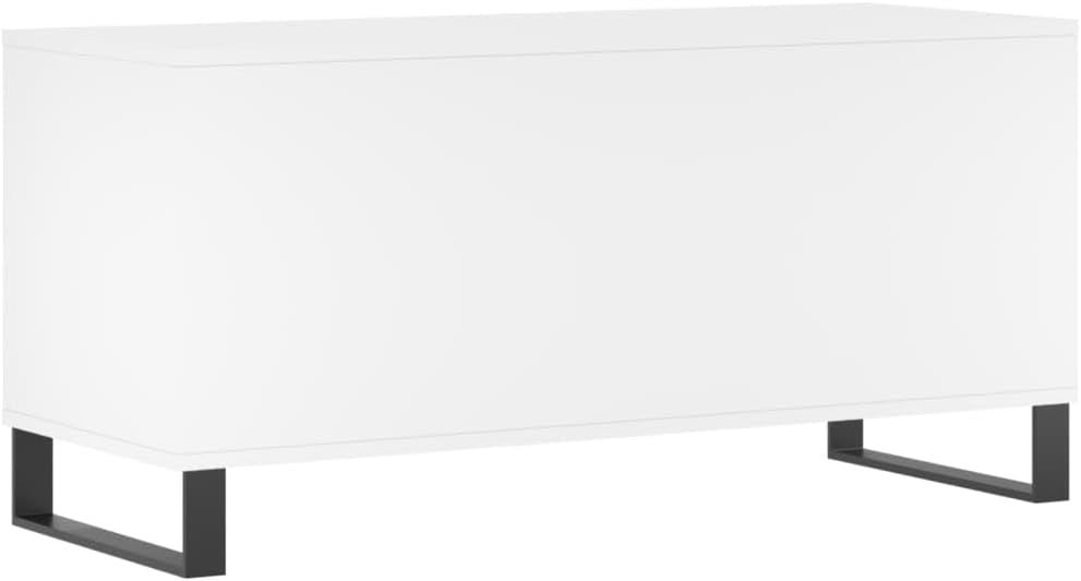 White Vinyl Record Cabinet w/ Iron Legs – Modern LP Storage Sideboard Unit