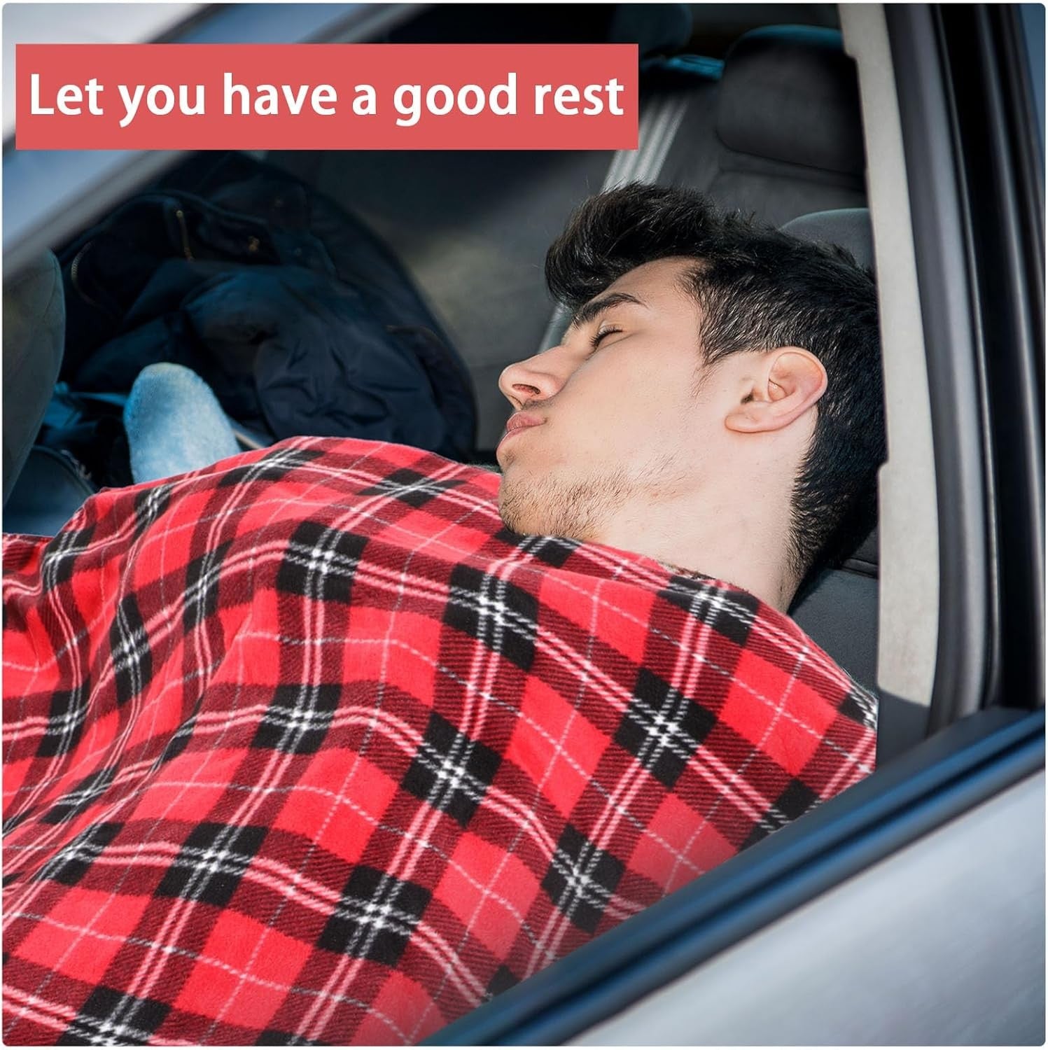 12V Heated Car Blanket Electric Winter Travel Throw Black Red Plaid