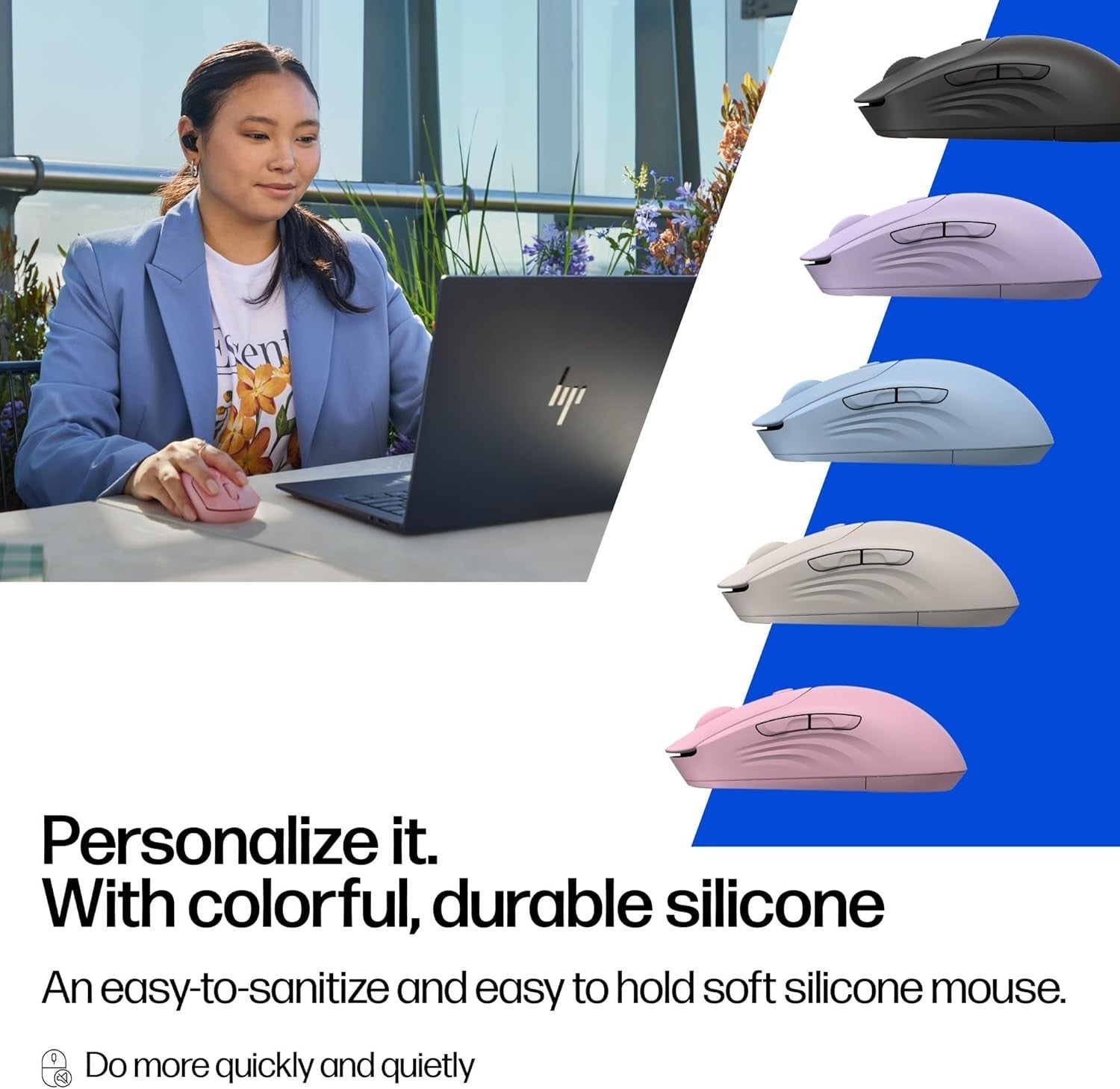 Quiet Wireless Mouse Dual Bluetooth 6000 DPI Soft Touch Slim Office Laptop