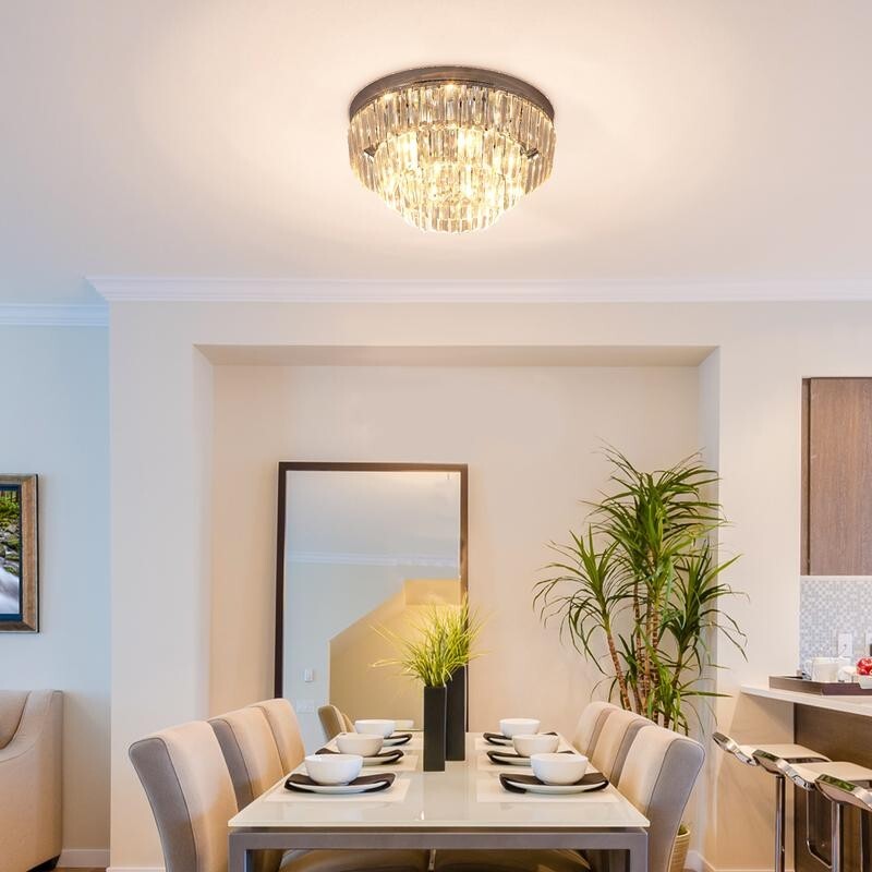 Modern Crystal Chandelier Ceiling Light 7 Bulb Flush Mount 40cm for Lounge