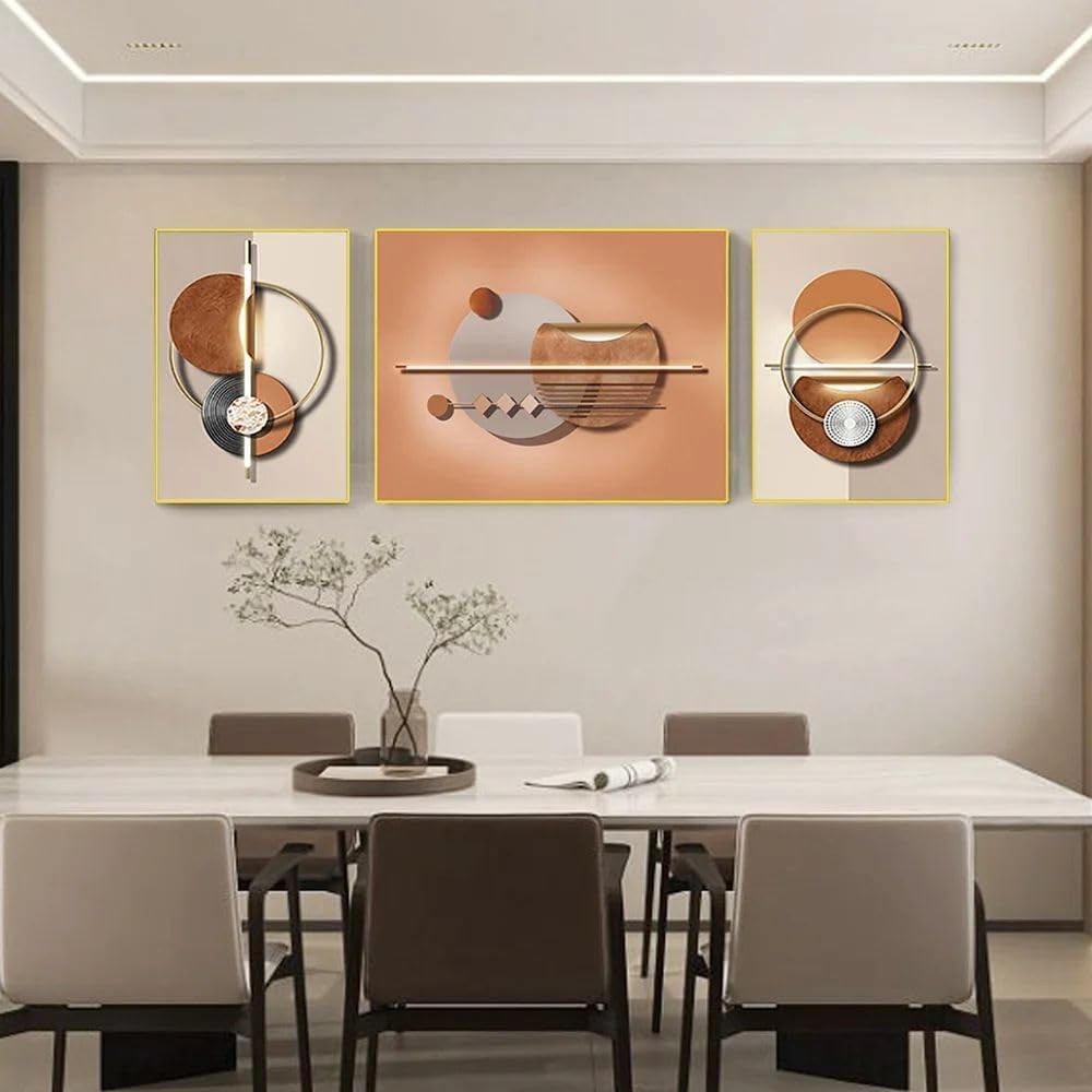 Abstract Geometric Canvas Wall Art Set of 3 Framed