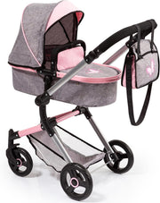 Convertible Doll Pram Stroller Foldable Adjustable Handle with Bag Butterfly