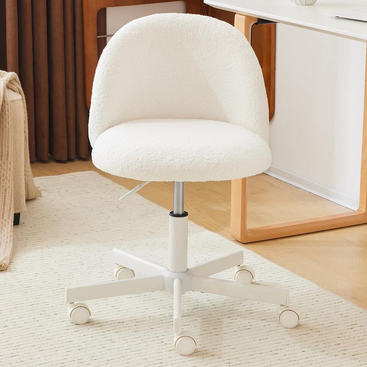 Velvet Vanity Desk Chair with Back Support – Cute Small Office Chair White