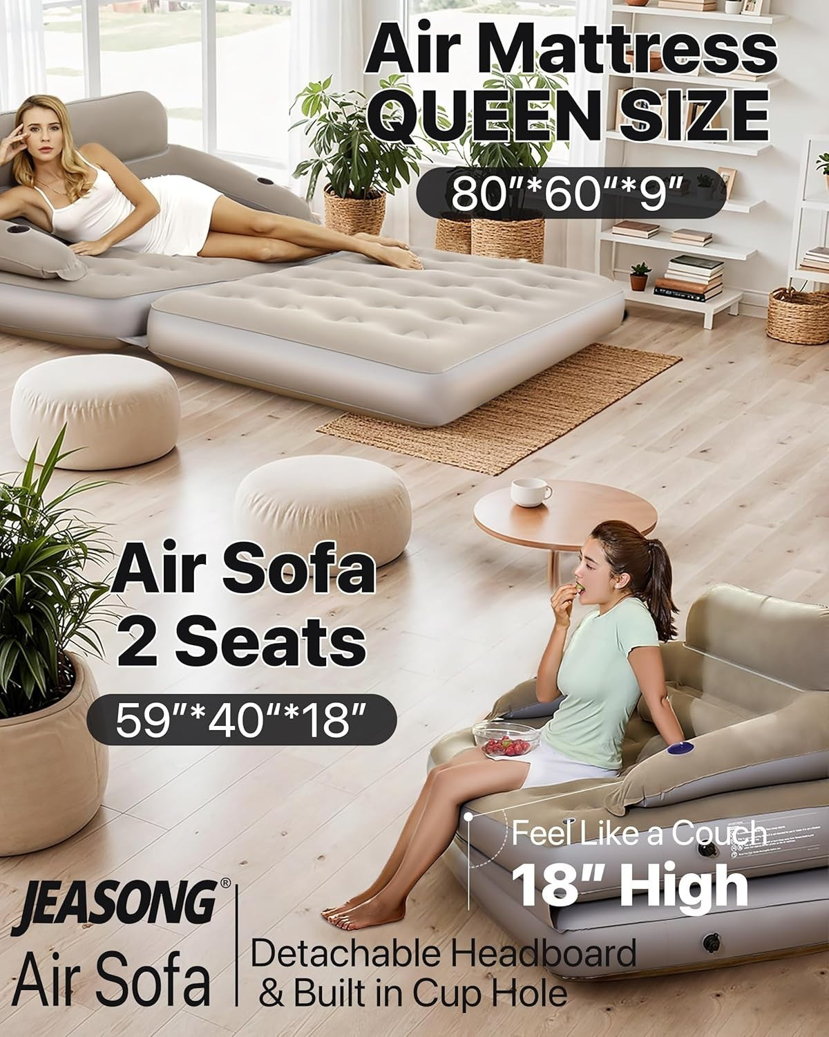Inflatable Air Sofa Bed with Built-in Pump | Convertible Lounge Chair